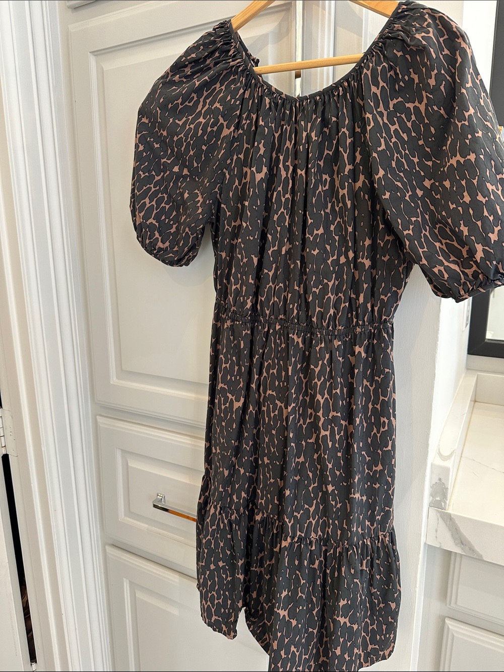 Rails Black and Brown Animal Print Puff Sleeve Mini Dress